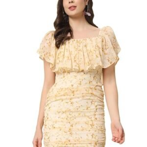Trend Arrest.ed Women's Floral Ruched Mini Dress | Off-Shoulder Ruffle Neckline | Fully Lined Short Dress | Casual Summer Brunch & Vacation Wear