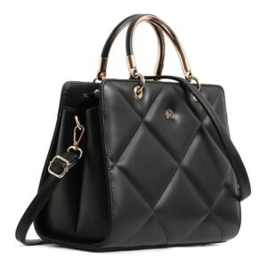 Martucci Women’s Quilted Satchel Handbag – Elegant Faux Leather Top-Handle Purse with Gold-Tone Metal Handles and Adjustable Crossbody Strap